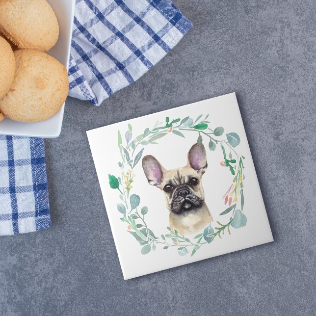 French Bulldog Watercolor Wreath Tile (Creator Uploaded)