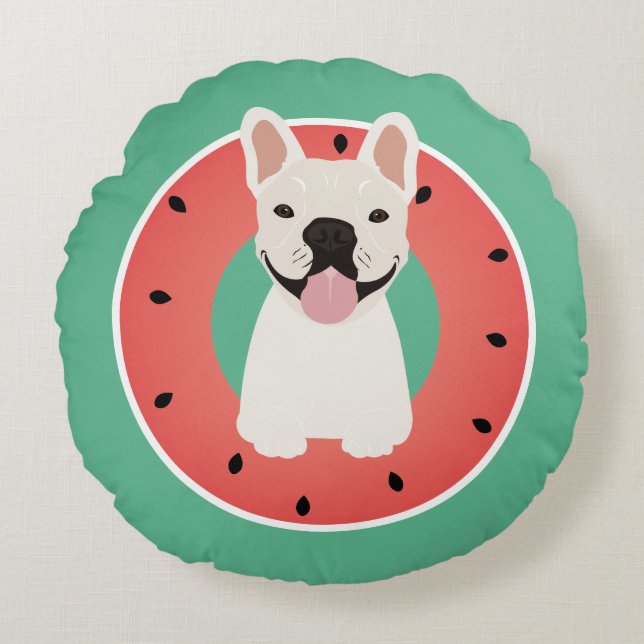 French Bulldog Watermelon Fruit Round Cushion (Front)