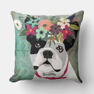 French Bulldog Wearing a Flower Crown Cushion