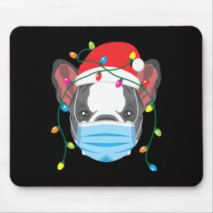 French Bulldog Wearing Christmas Mask Holiday Funn Mouse Pad