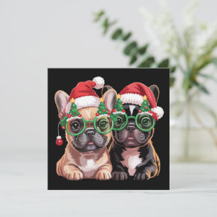 French Bulldog Wearing Christmas Tree Glasses  Holiday Card