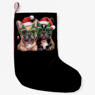 French Bulldog Wearing Christmas Tree Glasses Small Christmas Stocking