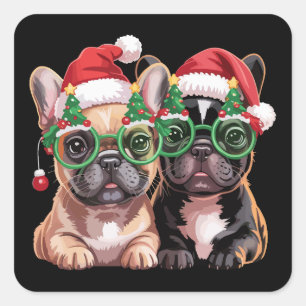 French Bulldog Wearing Christmas Tree Glasses Square Sticker