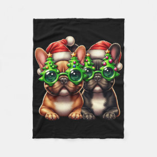 French Bulldog Wearing Christmas Tree Gles Men Wom Fleece Blanket