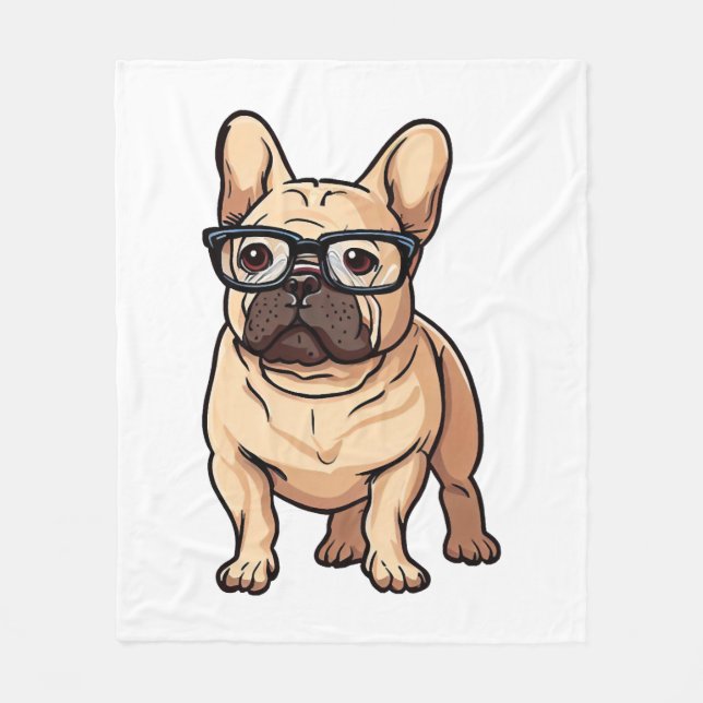 French Bulldog Wearing Glasses Fleece Blanket (Front)