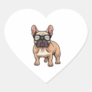 French Bulldog Wearing Glasses  Heart Sticker