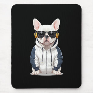 French Bulldog Wearing Hoodie Funny Cool Music Mouse Pad