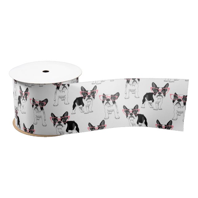 French Bulldog wearing Pink Glasses Satin Ribbon (Spool)