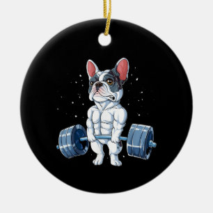 French Bulldog Weightlifting Funny Deadlift Gym Ceramic Tree Decoration