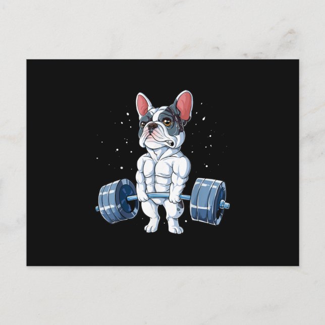French Bulldog Weightlifting Funny Deadlift Gym Holiday Postcard (Front)
