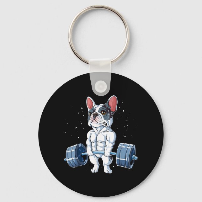 French Bulldog Weightlifting Funny Deadlift Gym Key Ring (Front)