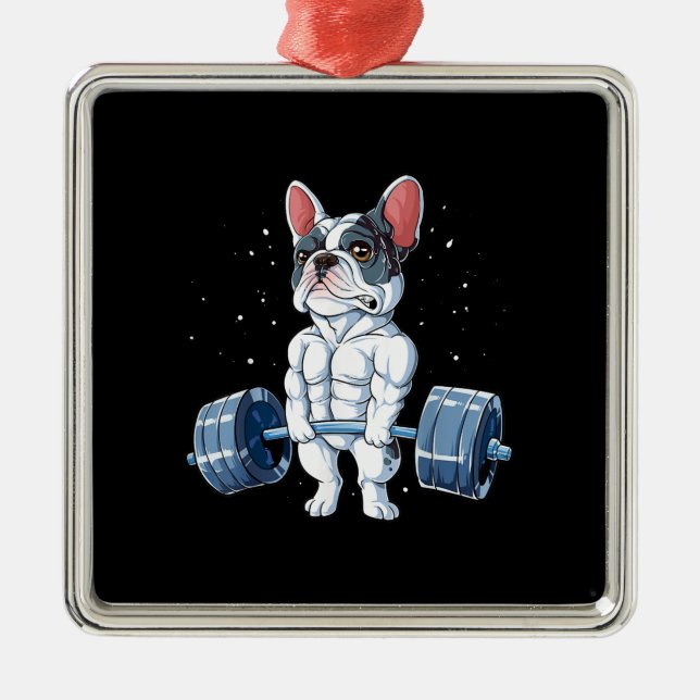 French Bulldog Weightlifting Funny Deadlift Gym Metal Tree Decoration (Front)