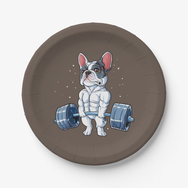 French Bulldog Weightlifting Funny Deadlift Gym Paper Plate (Front)