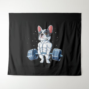 French Bulldog Weightlifting Funny Deadlift Gym Tapestry