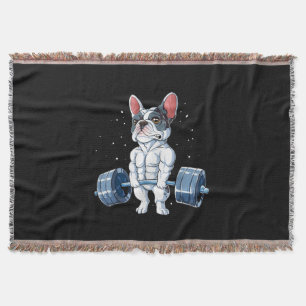 French Bulldog Weightlifting Funny Deadlift Gym Throw Blanket