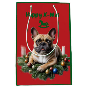 French Bulldog Weihnachten Weihnachtskranz Medium Gift Bag