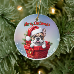 French Bulldog Weihnachtskorb  Christmas  Ceramic Tree Decoration