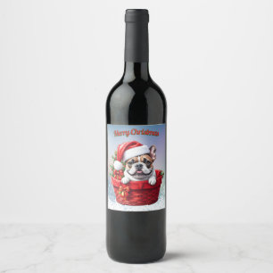 French Bulldog Weihnachtskorb  Christmas  Wine Label