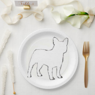French Bulldog White Silhouette Paper Plate