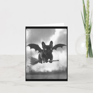 French Bulldog Witch Broom Bat Wings Spooky Card