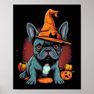 French Bulldog Witch Hat Halloween Costume Dog Poster