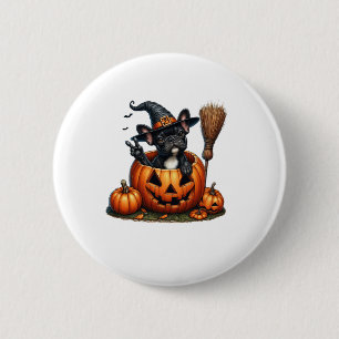 French Bulldog Witch Pumpkin Halloween Mens Womens 6 Cm Round Badge
