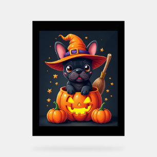 French Bulldog Witch Pumpkin Halloween Mens Womens Acrylic Sign