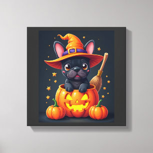 French Bulldog Witch Pumpkin Halloween Mens Womens Canvas Print