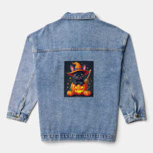 French Bulldog Witch Pumpkin Halloween Mens Womens Denim Jacket
