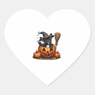 French Bulldog Witch Pumpkin Halloween Mens Womens Heart Sticker