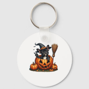 French Bulldog Witch Pumpkin Halloween Mens Womens Key Ring