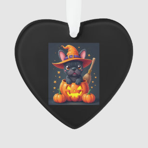 French Bulldog Witch Pumpkin Halloween Mens Womens Ornament