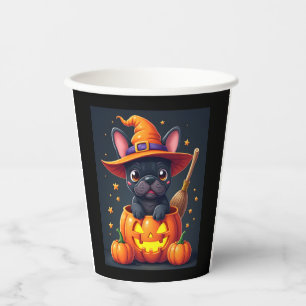 French Bulldog Witch Pumpkin Halloween Mens Womens Paper Cups