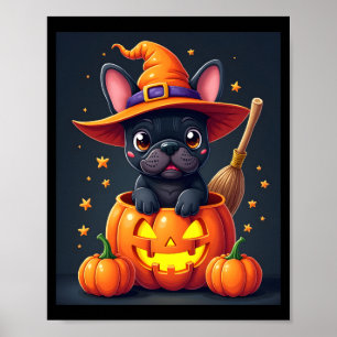 French Bulldog Witch Pumpkin Halloween Mens Womens Poster