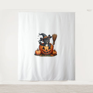 French Bulldog Witch Pumpkin Halloween Mens Womens Tapestry