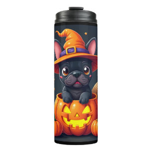 French Bulldog Witch Pumpkin Halloween Mens Womens Thermal Tumbler
