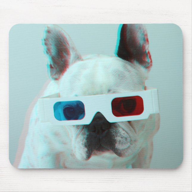 French Bulldog With 3D Glasses Mouse Pad (Front)