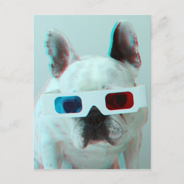 French Bulldog With 3D Glasses Postcard (Front)
