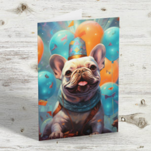 French Bulldog With Balloons Birthday  Card