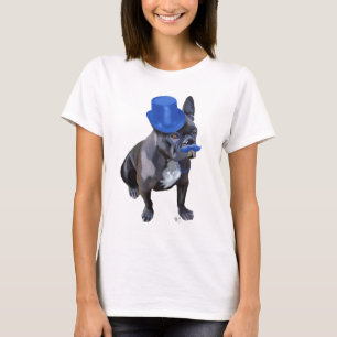 French Bulldog With Blue Top Hat and Moustache
