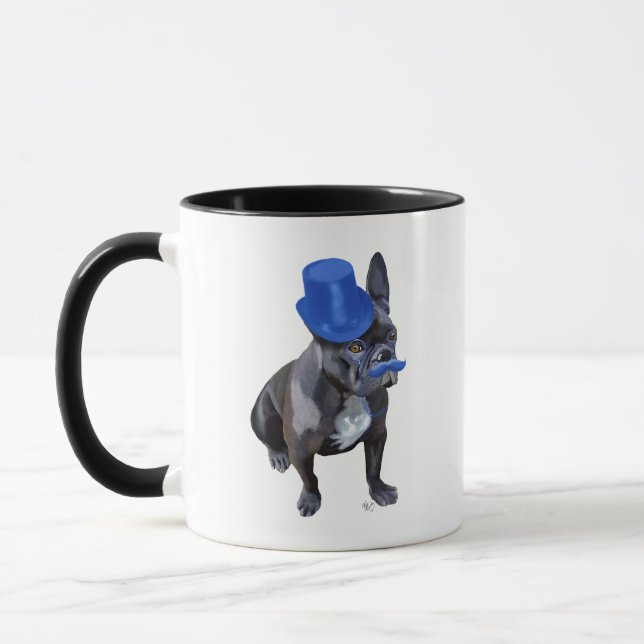 French Bulldog With Blue Top Hat and Moustache Mug (Left)