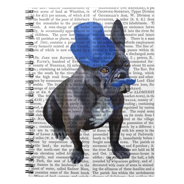 French Bulldog With Blue Top Hat and Moustache Spiral Notebook (Front)