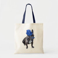 French Bulldog With Blue Top Hat and Moustache