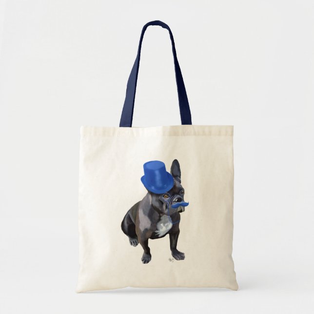 French Bulldog With Blue Top Hat and Moustache Tote Bag (Front)
