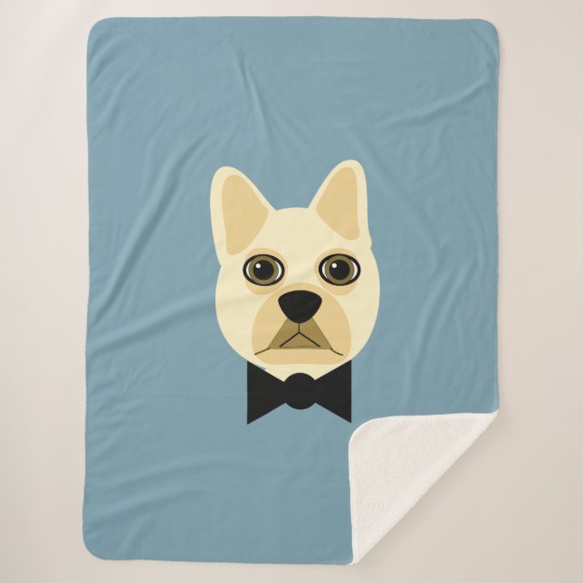 French Bulldog with bowtie blue Sherpa Blanket (Front)