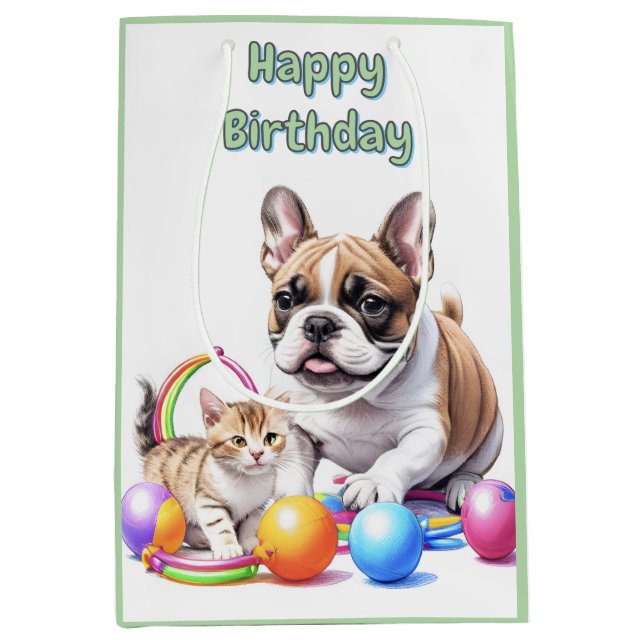 French Bulldog with cat Medium Gift Bag (Front)