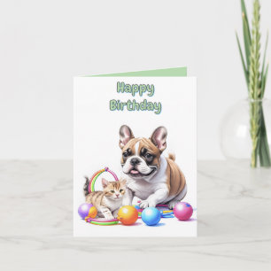 French Bulldog with cat Note Card