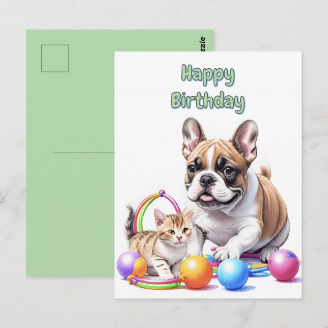 French Bulldog with cat Postcard (Front/Back)