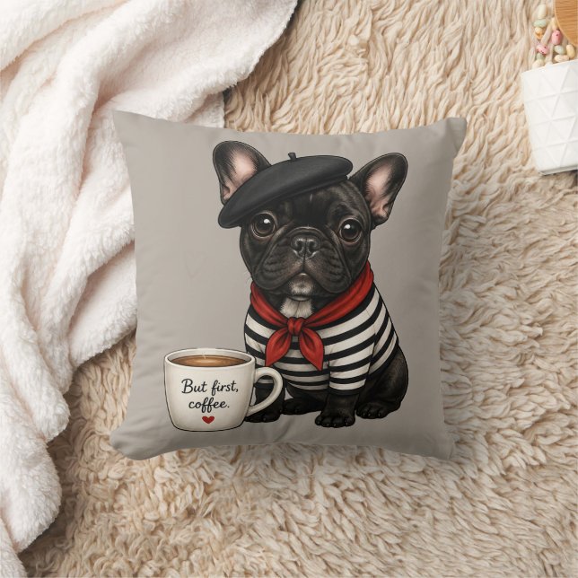 French Bulldog with coffee Cushion (Blanket)