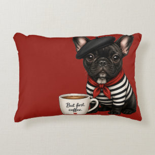 French Bulldog with coffee Decorative Cushion